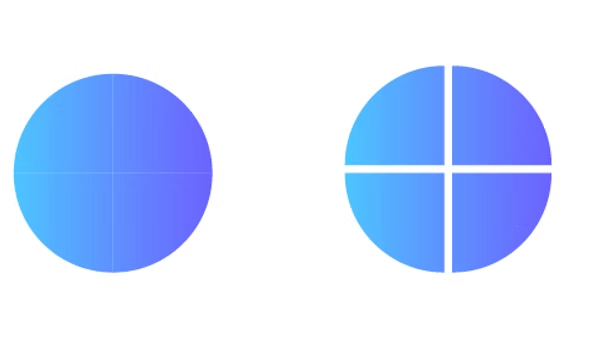 Circle divided into four pieces