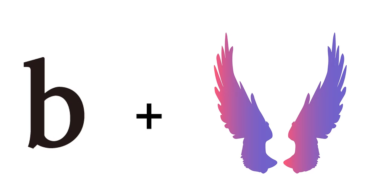 Concept — a serif b plus a pair of gradient wings
