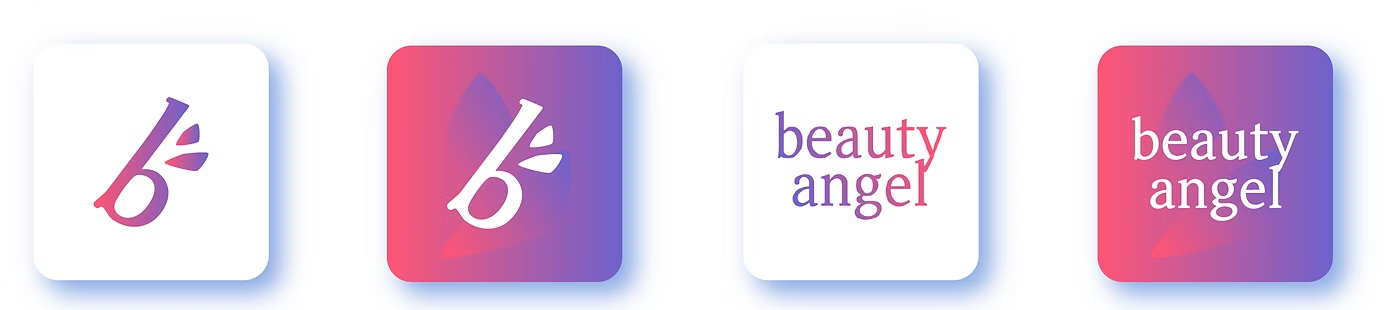Direction 02 app icons — winged b and wordmark, on white and on gradient