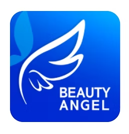 The previous Beauty Angel app icon — a white line-drawn wing on saturated blue